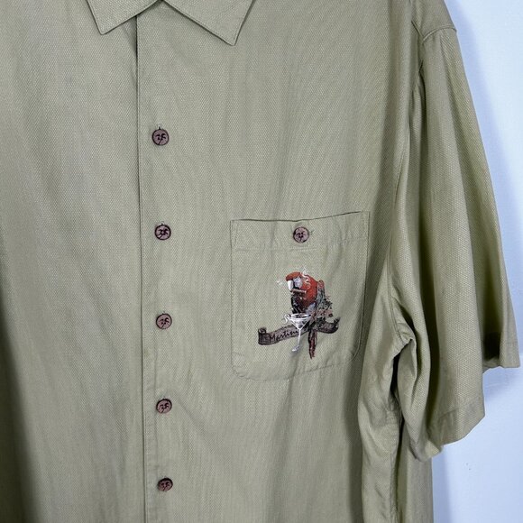 Caribbean Shirt Mens Tall XL Collared Green Button-up Parrot Island Pocket Shirt - Picture 6 of 6